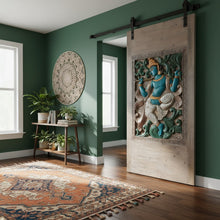  Boho Indian Carved Barn Door Blue Krishna Wall Sculpture Temple Decor Wall Art
