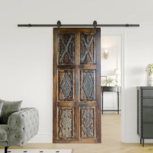  Hand Carved Vintage Door Blue Nail Studs Sliding Barn Door 