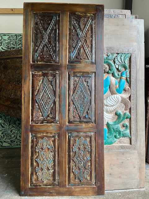 Rustic Carved Door Nail Studs Boho Barn Door 7'x3'