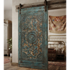Carved Wooden Barn Door – Lotus Mandala Design with Brass Accents 100