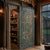 Vintage Carved Lotus Mandala Door Brass Studs Office Library Barndoor 