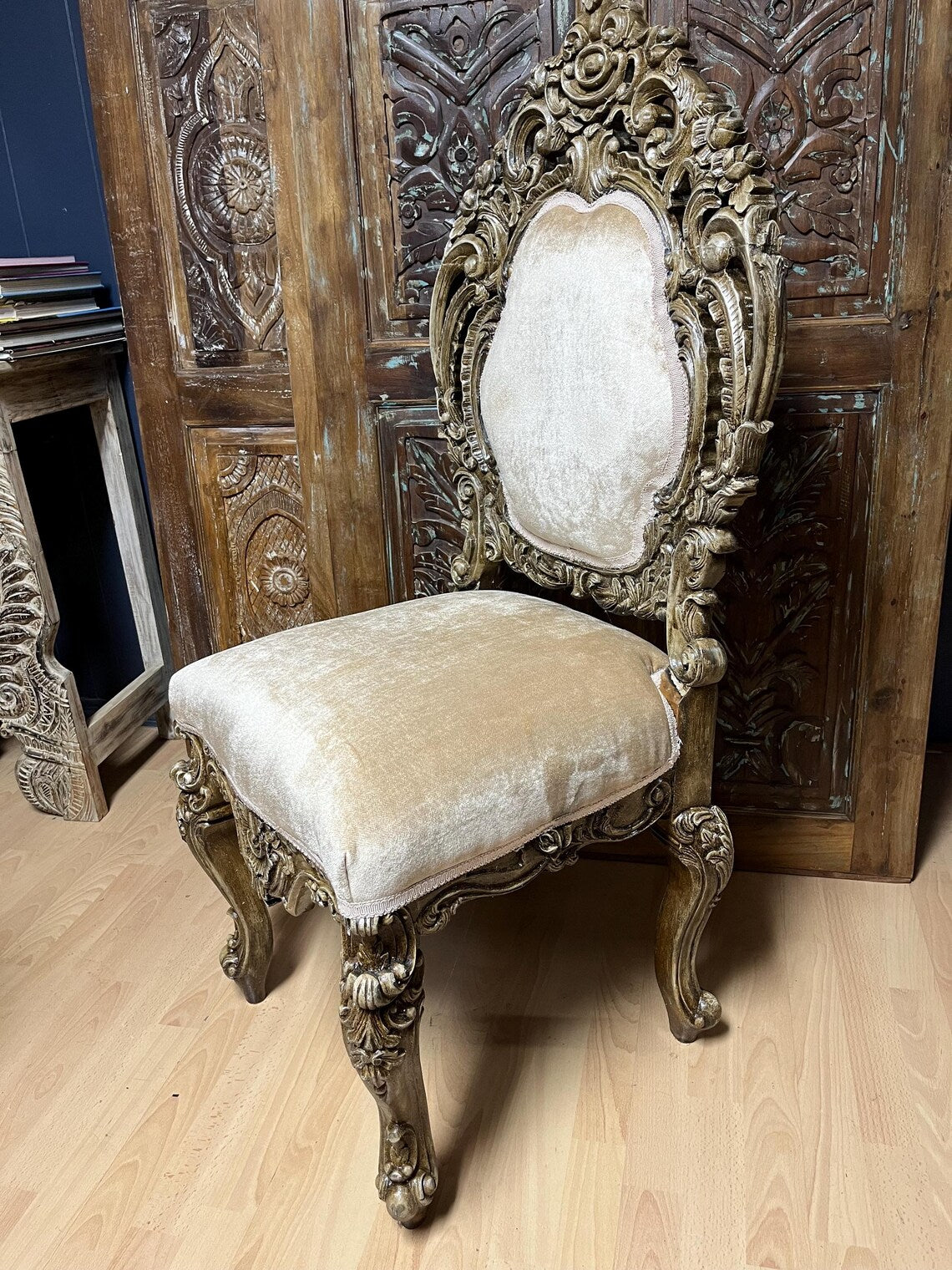 Antique Wood Chair Ornate Carved Wood Chairs Pair of Vintage Chairs, image size:1140x1520