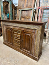Antique Carved Sideboard TV Cabinet With Drawers Brass Accents, India 65x41