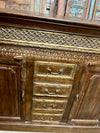 Antique Carved Sideboard TV Cabinet With Drawers Brass Accents, India 65x41