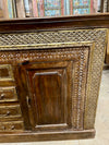 Antique Carved Sideboard TV Cabinet With Drawers Brass Accents, India 65x41