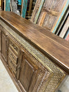 Antique Carved Sideboard TV Cabinet With Drawers Brass Accents, India 65x41