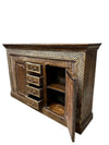 Antique Carved Sideboard TV Cabinet With Drawers Brass Accents, India 65x41