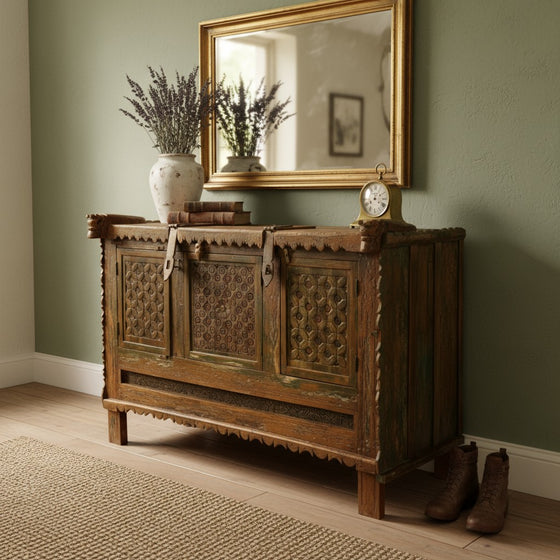 Antique Indian Damchiya Chest –Hand Carved Sideboard Console Table 