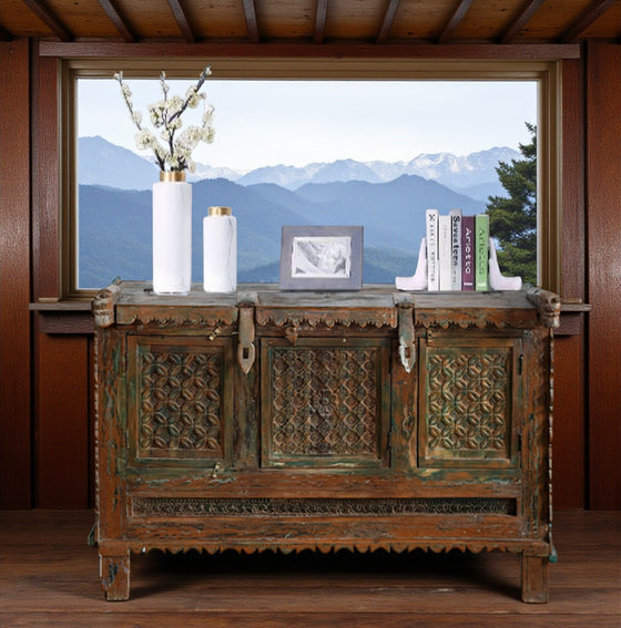 Antique Indian Damchiya Chest – Carved Sideboard Console Table 