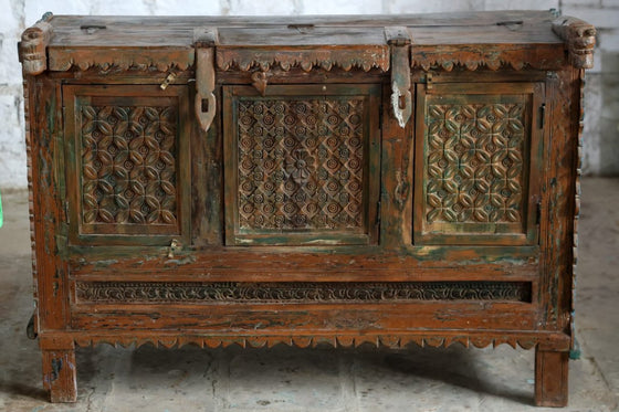 Antique Indian Damchiya Chest –Hand Carved Sideboard Console Table 