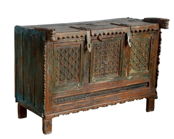Antique Indian Damchiya Chest –Hand Carved Sideboard Console Table 