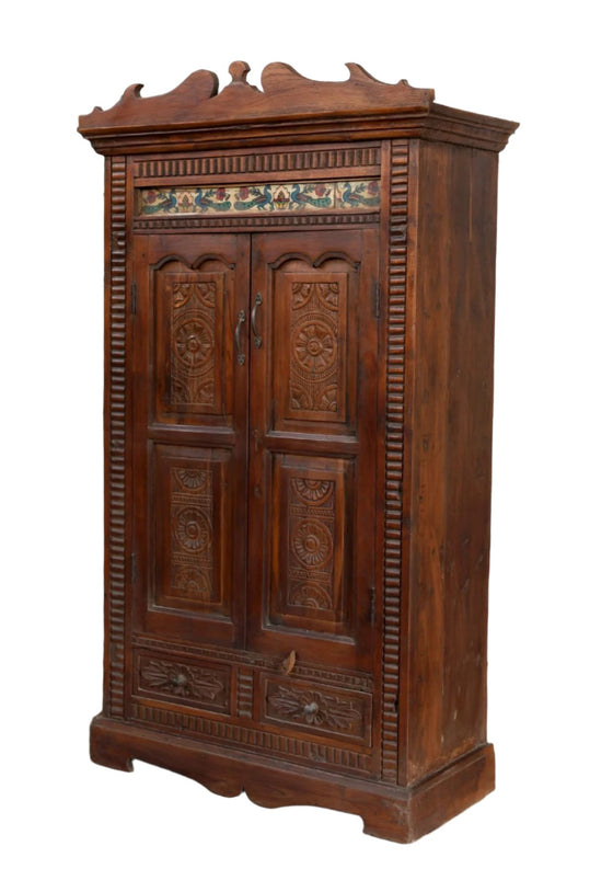 Antique Armoire Vintage Colonial Style Carved Cabinet 71x41