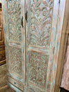 Antique Carved Wardrobe Armoire with Brass Studs, Wine & Bar Cabinet 72