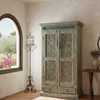 Antique Carved Wardrobe Armoire with Brass Studs, Wine & Bar Cabinet 72