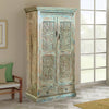 Antique Green Carved Armoire with Brass Studs Wardrob Wine & Bar Cabinet 72