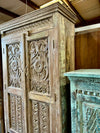 Antique Whitewashed Wardrobe Armoire with Floral Brass Studs Cabinet