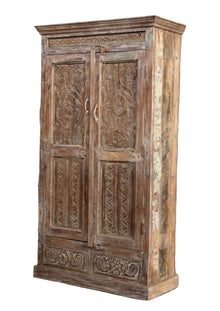  Antique Wardrobe Armoire Floral Carved Cabinet 72