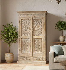  Antique Wardrobe Armoire Whitewashed Mediterranean Style Cabinet 72