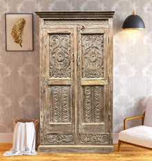  Antique Whitewashed Wardrobe Armoire Mediterranean Cabinet 72