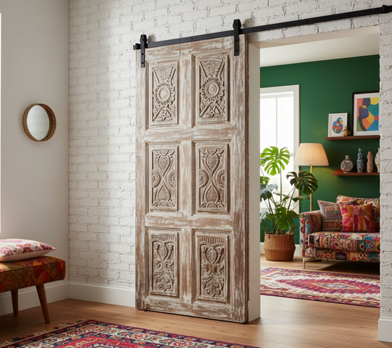 Vintage Carved Door Whitewash Library Limewash Double Barn Doors 