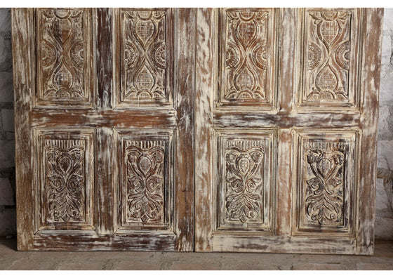 Vintage Whitewash Carved Door Library Double Barn Doors