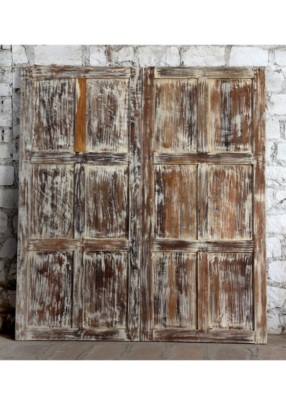 Vintage Whitewash Carved Door Library Double Barn Doors