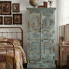 Bluewash Wood Wardrobe Storage Statement Bar Cabinet 