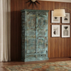 Antique Carved Armoire Bluewash Wood Wardrobe Storage Statement Bar Cabinet 81