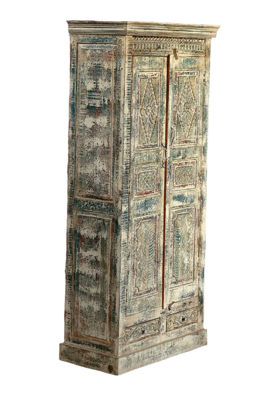 Stunning Bohemian Armoire Rustic Carved Wardrobe Farmhouse Cabinet 81
