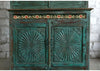 Antique Armoire Hutch Cabinet Teal Blue 4 Doors Carved Statement Armoire 81