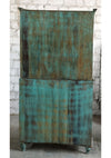 Antique Armoire Hutch Cabinet Teal Blue 4 Doors Carved Statement Armoire 81
