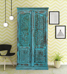  Vintage Armoire Bohemian Carved Rustic Wardrobe Cabinet 80
