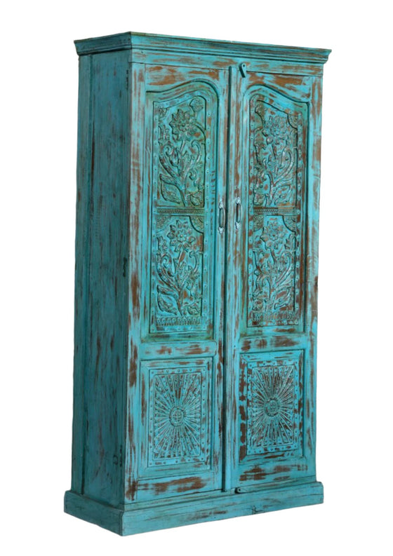 Vintage Armoire Bohemian Carved Rustic Wardrobe Cabinet 80
