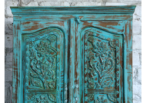 Vintage Armoire Bohemian Carved Rustic Wardrobe Cabinet 80
