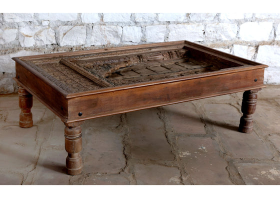 Antique Coffee Table Repurposed Teak Window Rustic Chai Table