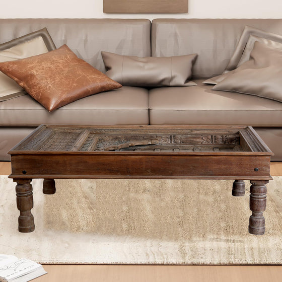 Antique Coffee Table Repurposed Teak Window Rustic Chai Table
