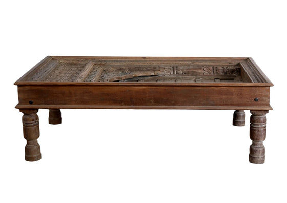 Antique Coffee Table Repurposed Teak Window Rustic Chai Table