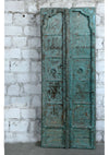 Vintage Indian Teak Wood Double Door Distress Blue Exterior Shutters Door 