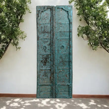 Vintage Indian Teak Double Door Rustic Blue Exterior Shutters 82