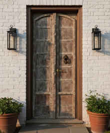  Arched Antique Door Teak Wood Rustic White Distressed Double Door Panel