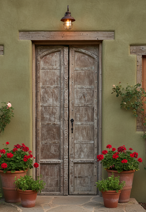 Antique Double Doors Rustic Farmhouse Whitewash Wooden Garden Doors 
