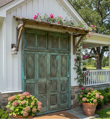  Antique Blue Carved Door Teak Wood Double Door Hinged Garden Door