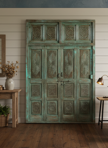  Antique Carved Door Teak Wood Double Door Hinged Garden Door
