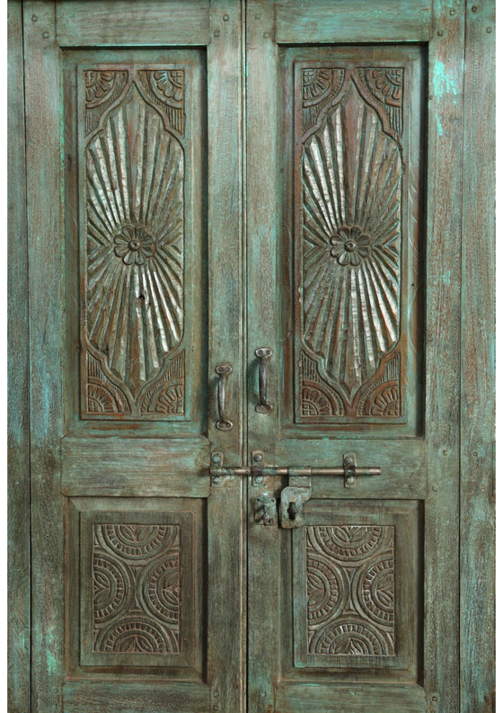 Antique Carved Door Teak Wood Double Door Hinged Garden Door