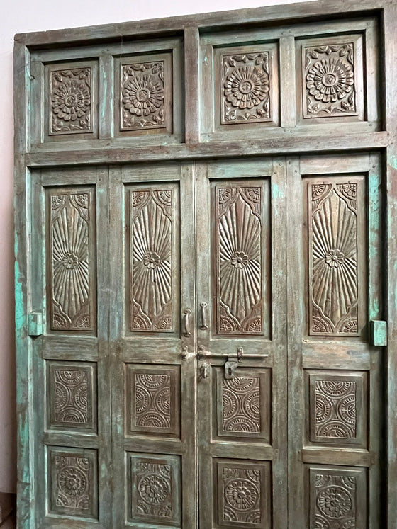 Antique Carved Door Teak Wood Double Door Hinged Garden Door