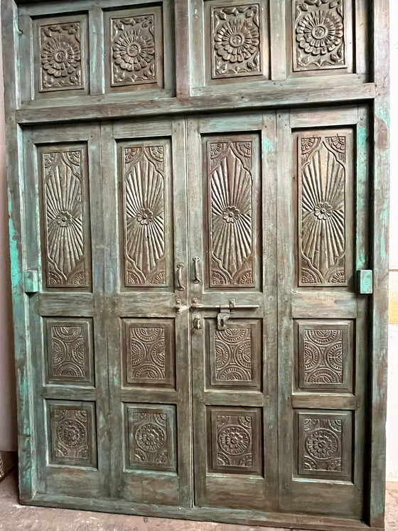 Antique Carved Door Teak Wood Double Door Hinged Garden Door