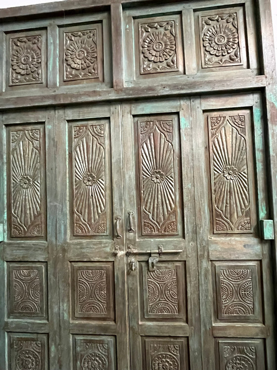 Antique Carved Door Teak Wood Double Door Hinged Garden Door