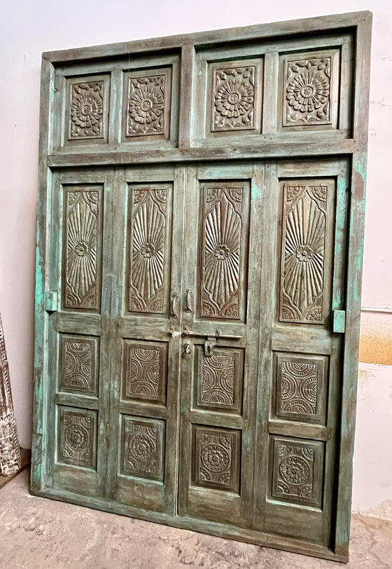 Antique Carved Door Teak Wood Double Door Hinged Garden Door