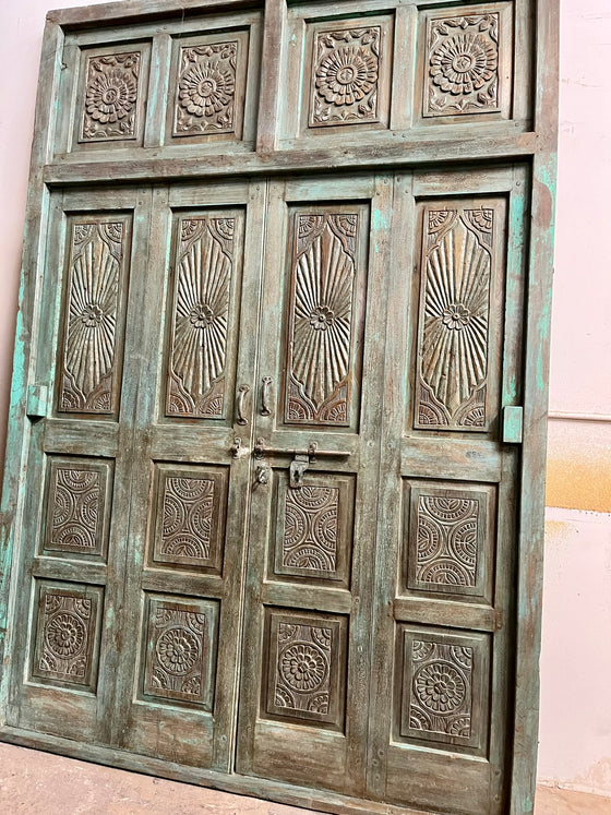 Antique Carved Door Teak Wood Double Door Hinged Garden Door