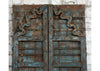 Antique Indian Door Distressed Farmhouse Blue Hand Carved Garden Doors 81